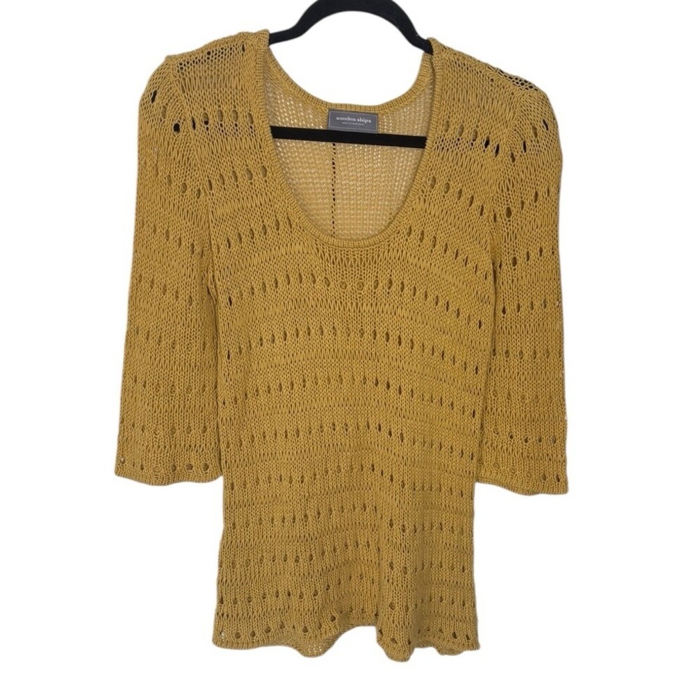Wooden Ships Open Knit Sweater Mustard Size S/M Lightweight Beachy